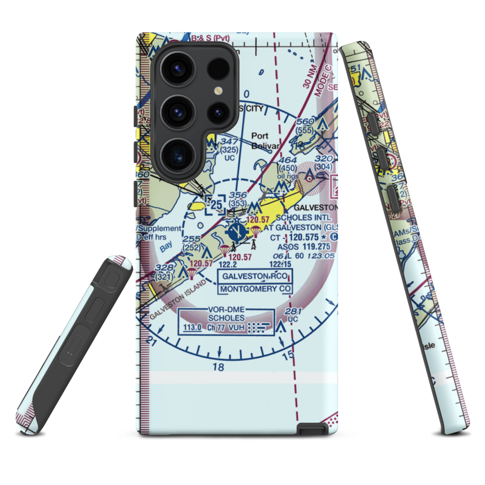 Scholes International At Galveston Airport (GLS) VFR Sectional Samsung Phone Case Samsung Galaxy S23 Ultra model shown