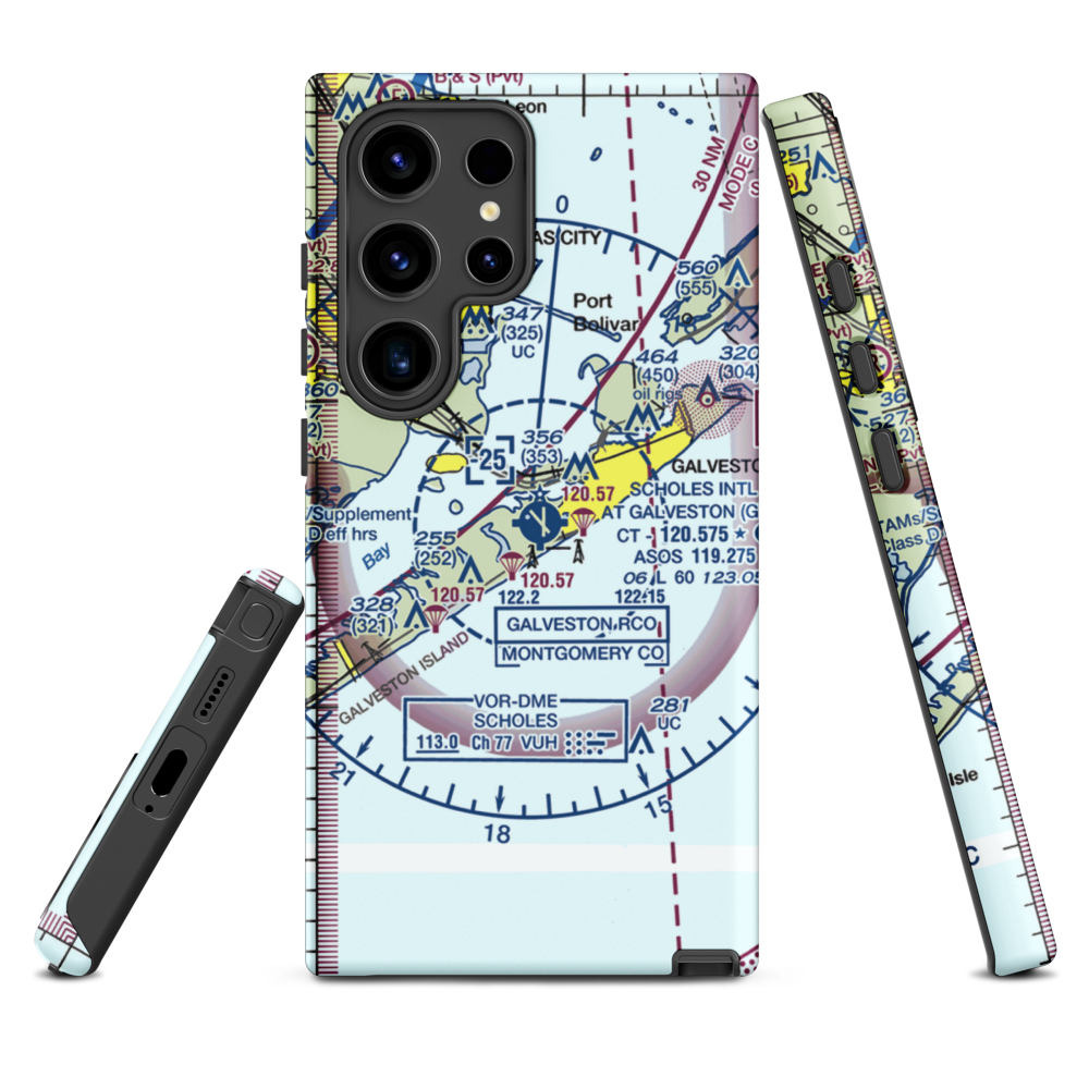 Scholes International At Galveston Airport (GLS) VFR Sectional Samsung Phone Case Samsung Galaxy S24 Ultra model shown