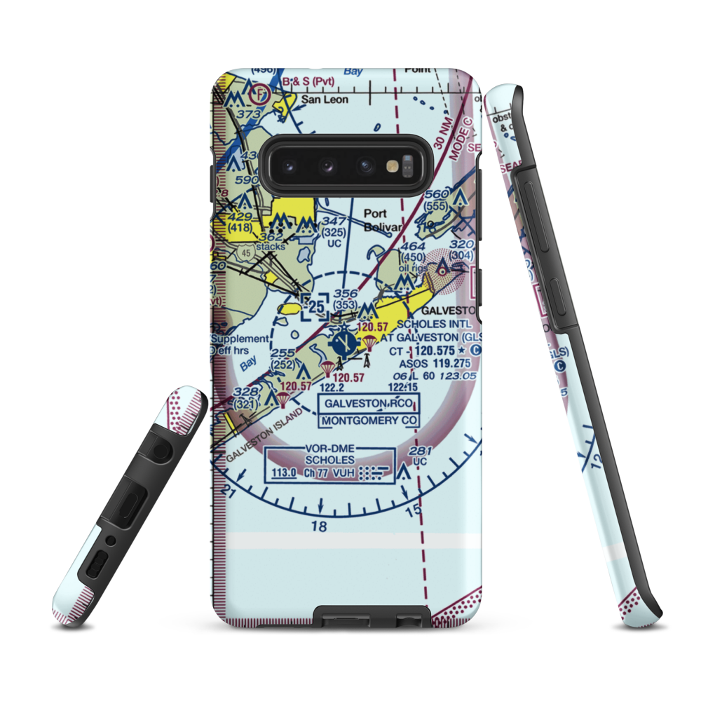 Scholes International At Galveston Airport (GLS) VFR Sectional Samsung Phone Case Samsung Galaxy S10 Plus model shown