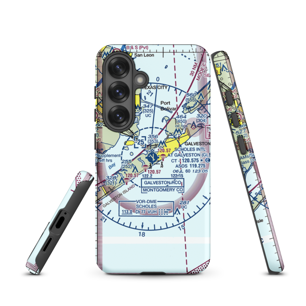 Scholes International At Galveston Airport (GLS) VFR Sectional Samsung Phone Case Samsung Galaxy S25 model shown