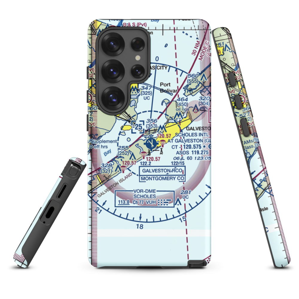 Scholes International At Galveston Airport (GLS) VFR Sectional Samsung Phone Case Samsung Galaxy S25 Ultra model shown