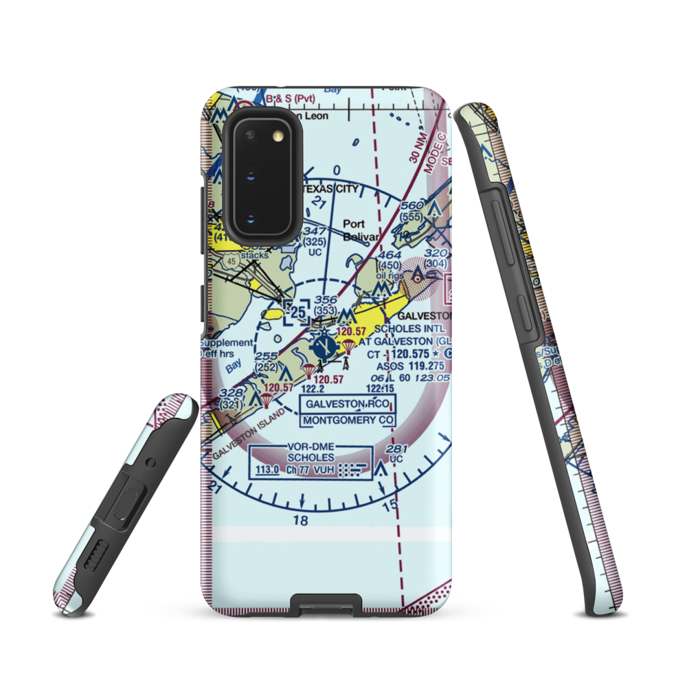 Scholes International At Galveston Airport (GLS) VFR Sectional Samsung Phone Case Samsung Galaxy S20 model shown