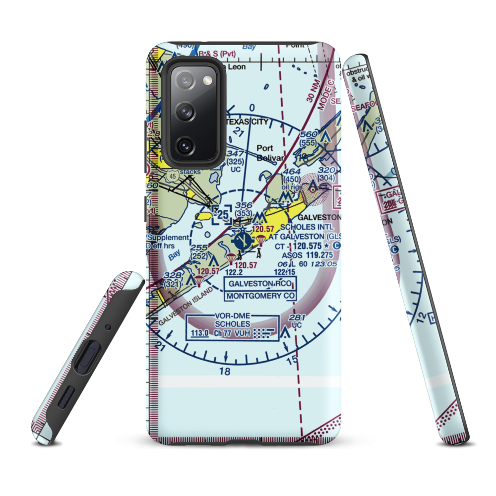 Scholes International At Galveston Airport (GLS) VFR Sectional Samsung Phone Case Samsung Galaxy S20 FE model shown