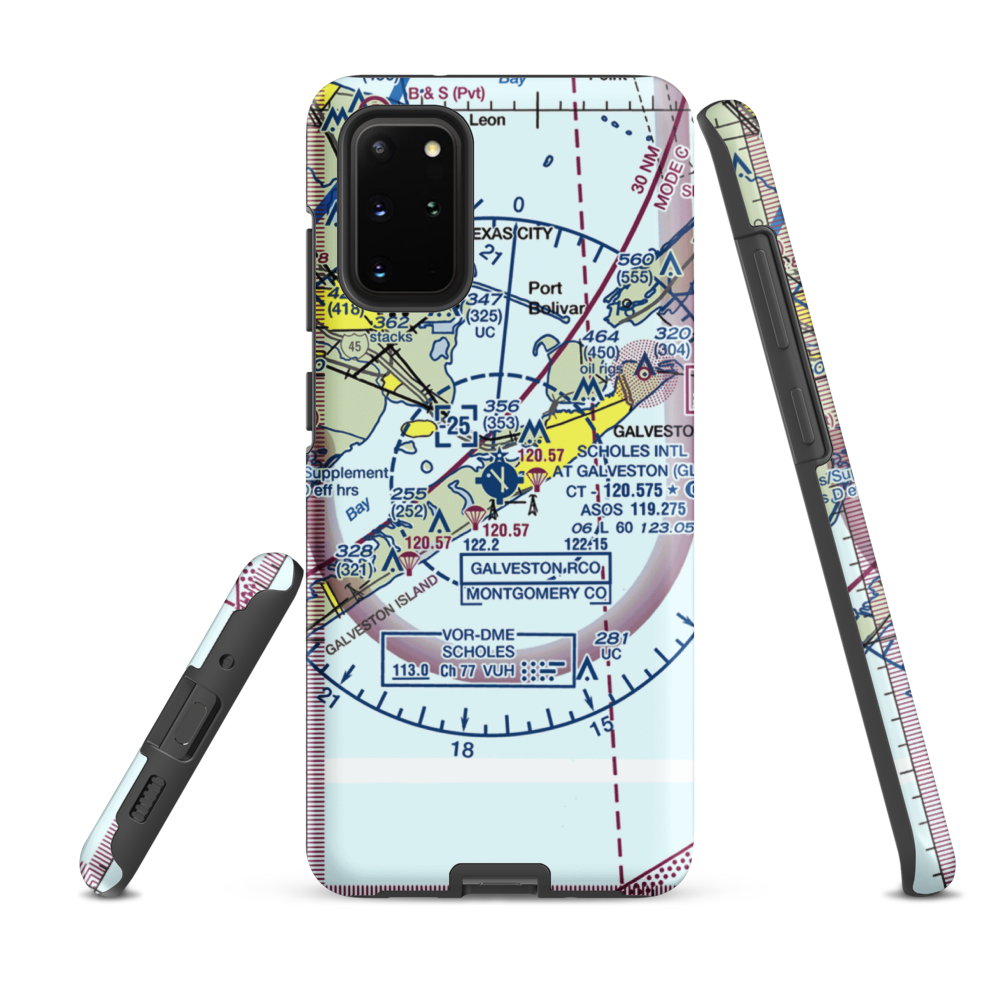 Scholes International At Galveston Airport (GLS) VFR Sectional Samsung Phone Case Samsung Galaxy S20 Plus model shown