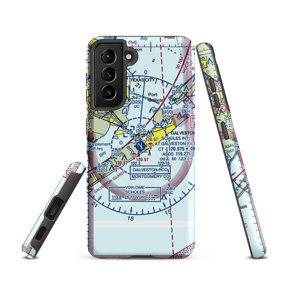 Scholes International At Galveston Airport (GLS) VFR Sectional Samsung Phone Case Samsung Galaxy S21 model shown