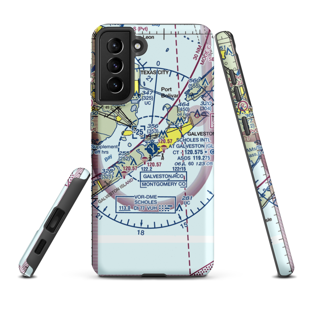 Scholes International At Galveston Airport (GLS) VFR Sectional Samsung Phone Case Samsung Galaxy S21 Plus model shown