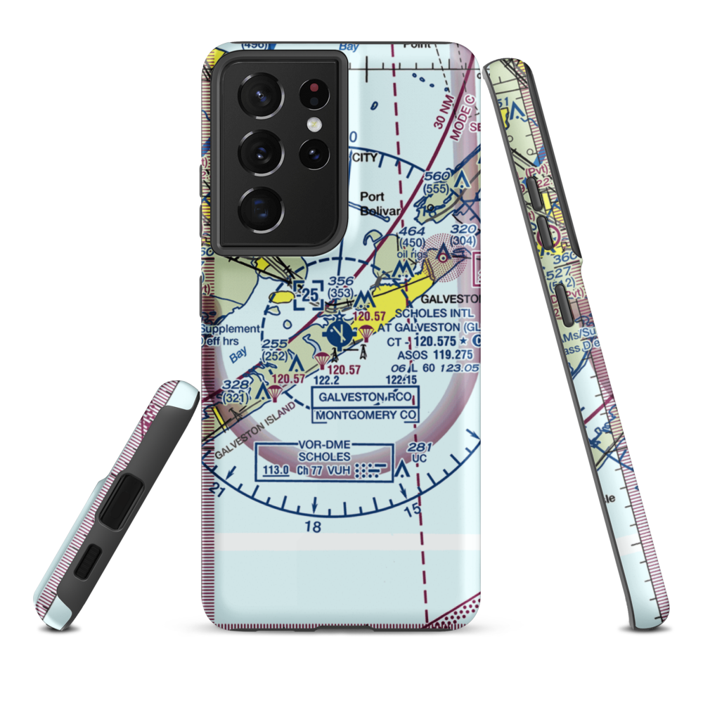 Scholes International At Galveston Airport (GLS) VFR Sectional Samsung Phone Case Samsung Galaxy S21 Ultra model shown