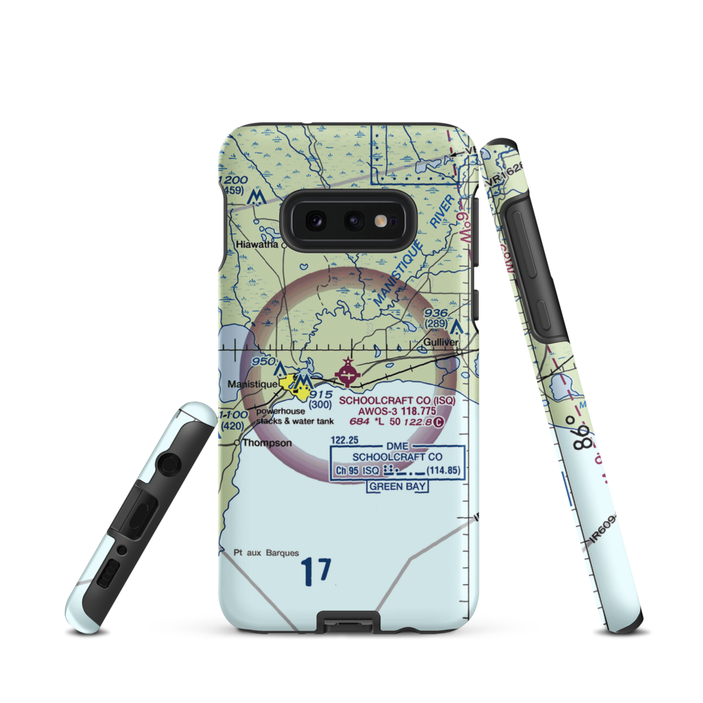Schoolcraft County Airport (ISQ) VFR Sectional Samsung Phone Case Samsung Galaxy S10e model shown