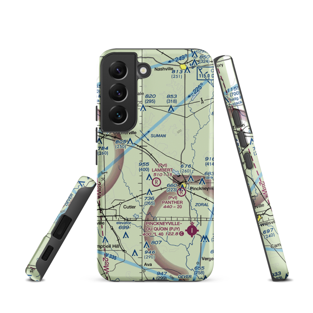 Schumaier Restricted Landing Area (01LL) VFR Sectional Samsung Phone Case Samsung Galaxy S22 model shown