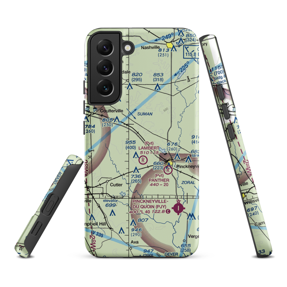 Schumaier Restricted Landing Area (01LL) VFR Sectional Samsung Phone Case Samsung Galaxy S22 Plus model shown