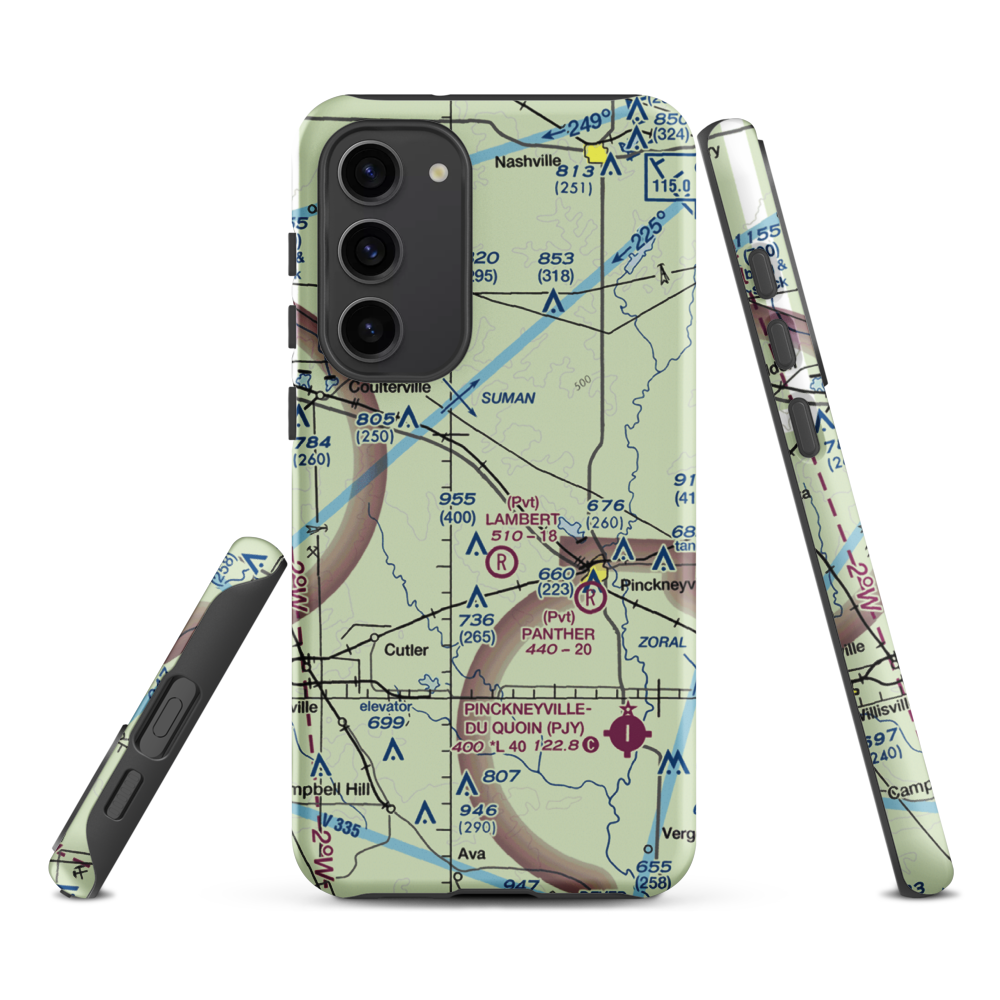 Schumaier Restricted Landing Area (01LL) VFR Sectional Samsung Phone Case Samsung Galaxy S23 Plus model shown