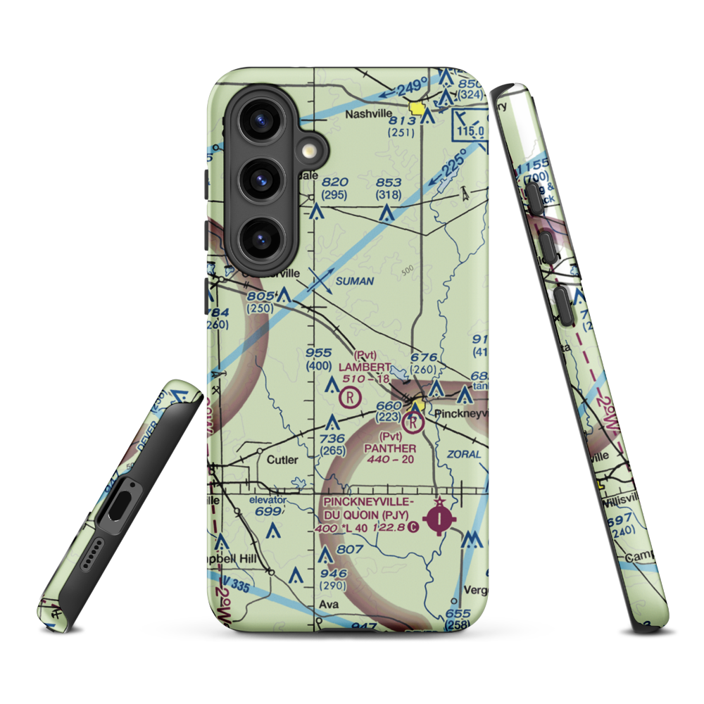 Schumaier Restricted Landing Area (01LL) VFR Sectional Samsung Phone Case Samsung Galaxy S24 Plus model shown