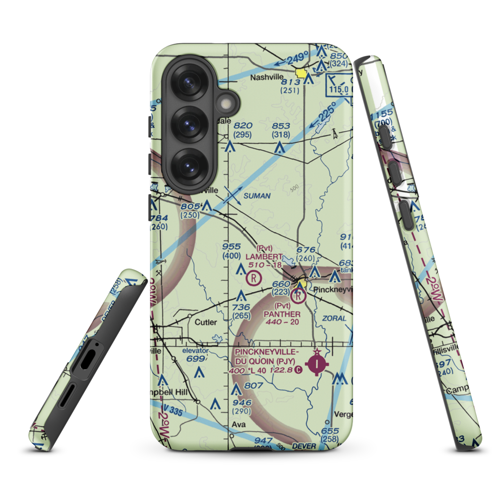 Schumaier Restricted Landing Area (01LL) VFR Sectional Samsung Phone Case Samsung Galaxy S25 Plus model shown