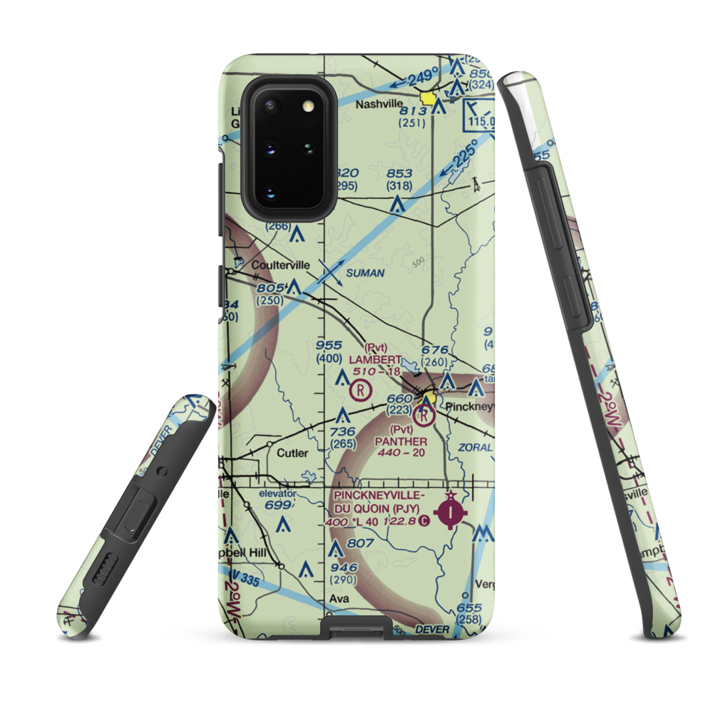 Schumaier Restricted Landing Area (01LL) VFR Sectional Samsung Phone Case Samsung Galaxy S20 Plus model shown
