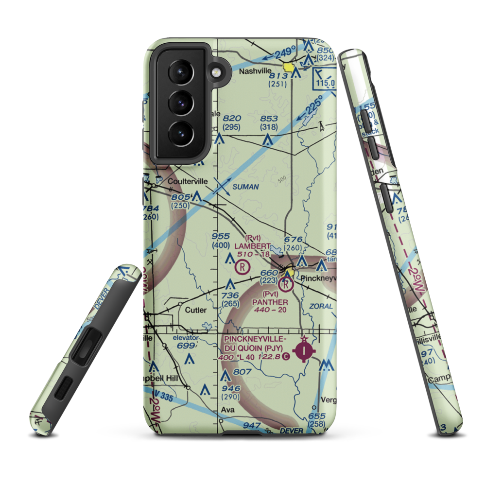 Schumaier Restricted Landing Area (01LL) VFR Sectional Samsung Phone Case Samsung Galaxy S21 Plus model shown