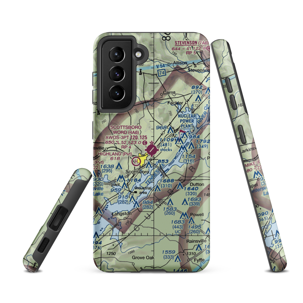 Scottsboro Municipal Word Field (4A6) VFR Sectional Samsung Phone Case Samsung Galaxy S21 FE model shown