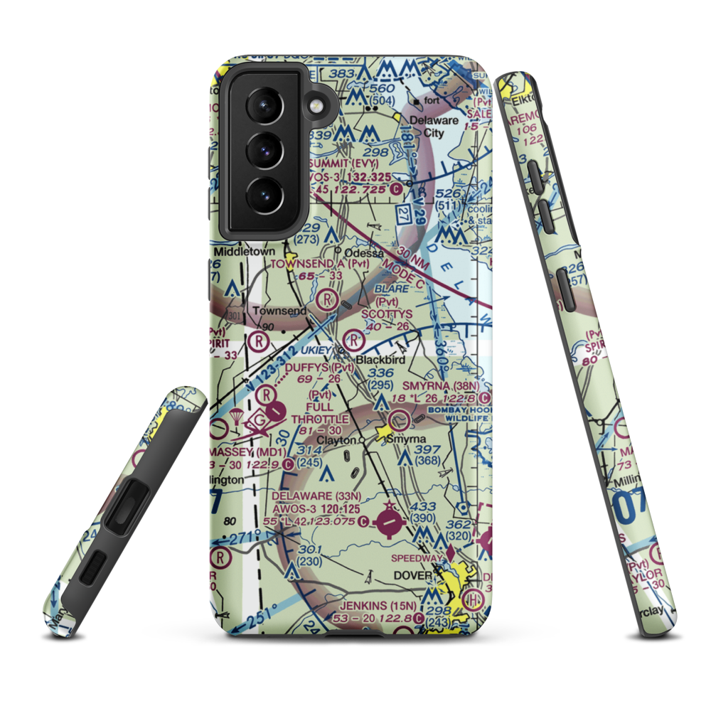 Scotty's Place Airport (DE29) VFR Sectional Samsung Phone Case Samsung Galaxy S21 FE model shown