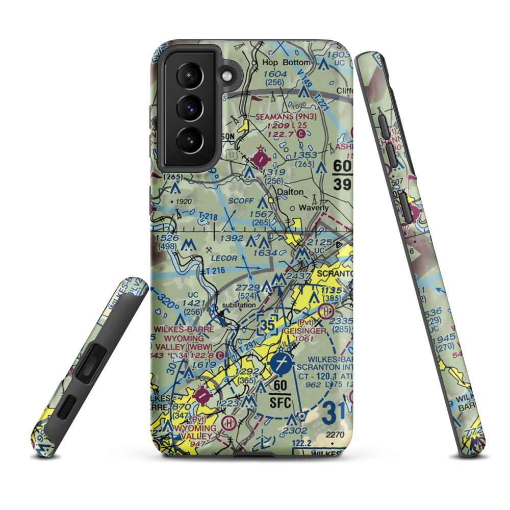 Scranton Municipal Airport. (SCR) VFR Sectional Samsung Phone Case Samsung Galaxy S21 Plus model shown