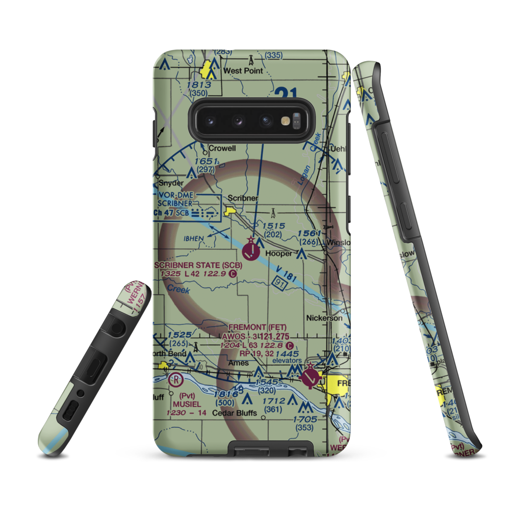 Scribner State Airport (SCB) VFR Sectional Samsung Phone Case Samsung Galaxy S10 Plus model shown
