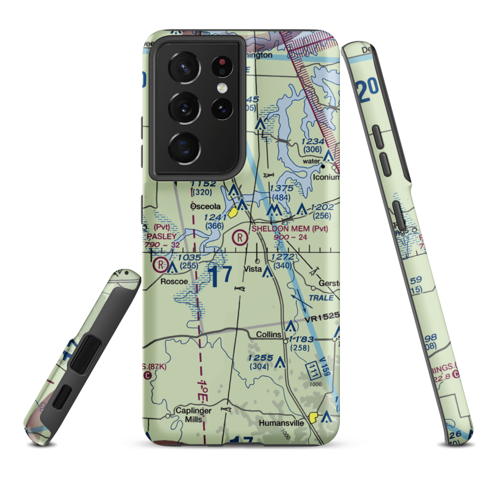 Sean D Sheldon Memorial Airfield (23MU) VFR Sectional Samsung Phone Case Samsung Galaxy S21 Ultra model shown
