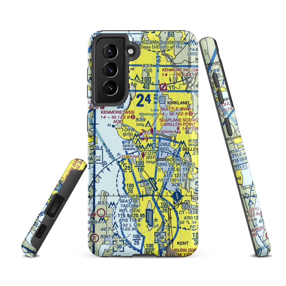Seattle Seaplanes Seaplane Base (0W0) VFR Sectional Samsung Phone Case Samsung Galaxy S21 FE model shown