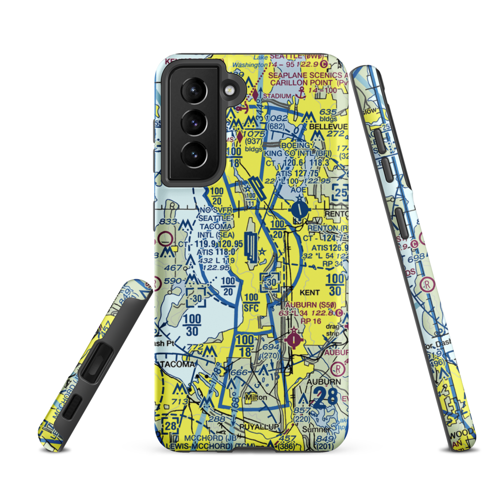 Seattle Tacoma International Airport (SEA) VFR Sectional Samsung Phone Case Samsung Galaxy S21 FE model shown
