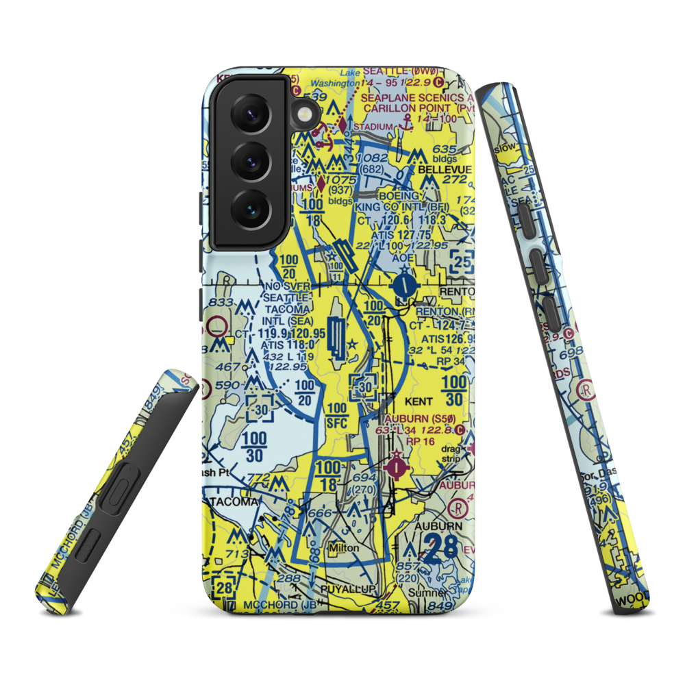 Seattle Tacoma International Airport (SEA) VFR Sectional Samsung Phone Case Samsung Galaxy S22 Plus model shown