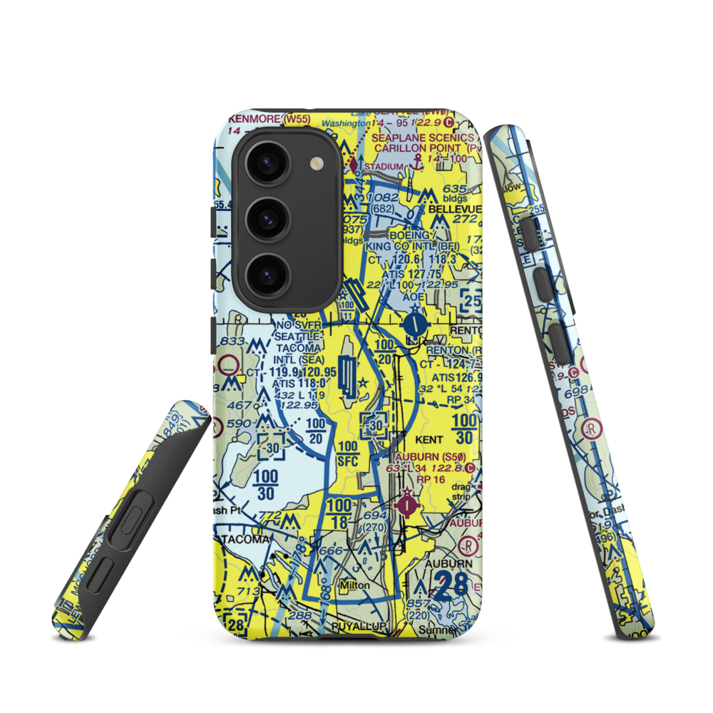Seattle Tacoma International Airport (SEA) VFR Sectional Samsung Phone Case Samsung Galaxy S23 model shown