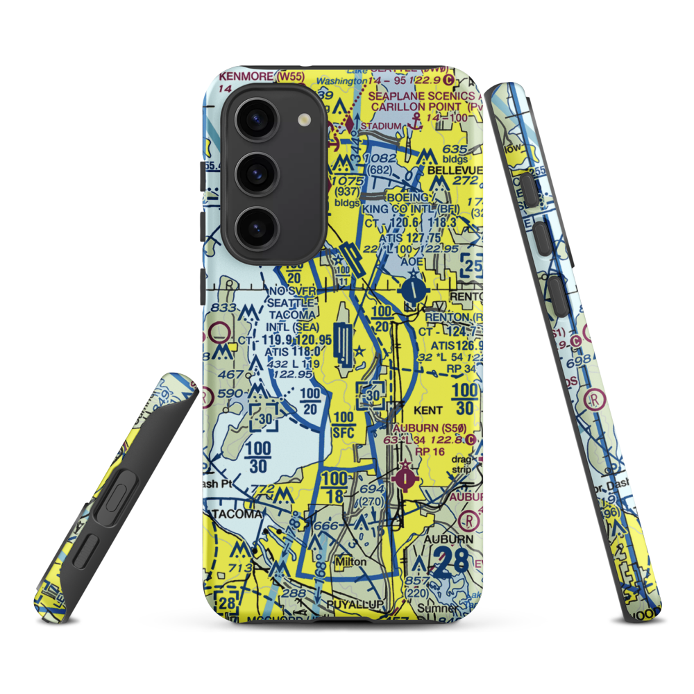 Seattle Tacoma International Airport (SEA) VFR Sectional Samsung Phone Case Samsung Galaxy S23 Plus model shown