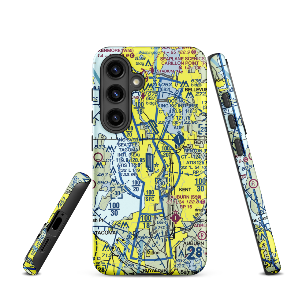 Seattle Tacoma International Airport (SEA) VFR Sectional Samsung Phone Case Samsung Galaxy S24 model shown