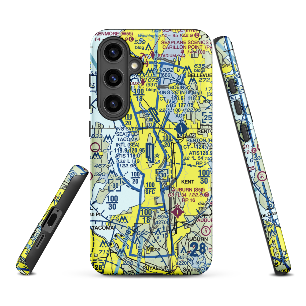 Seattle Tacoma International Airport (SEA) VFR Sectional Samsung Phone Case Samsung Galaxy S24 Plus model shown