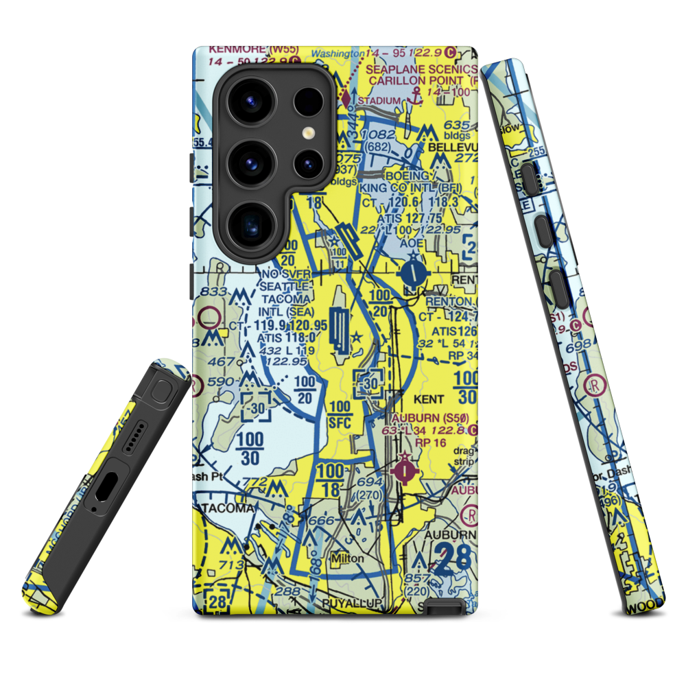 Seattle Tacoma International Airport (SEA) VFR Sectional Samsung Phone Case Samsung Galaxy S24 Ultra model shown