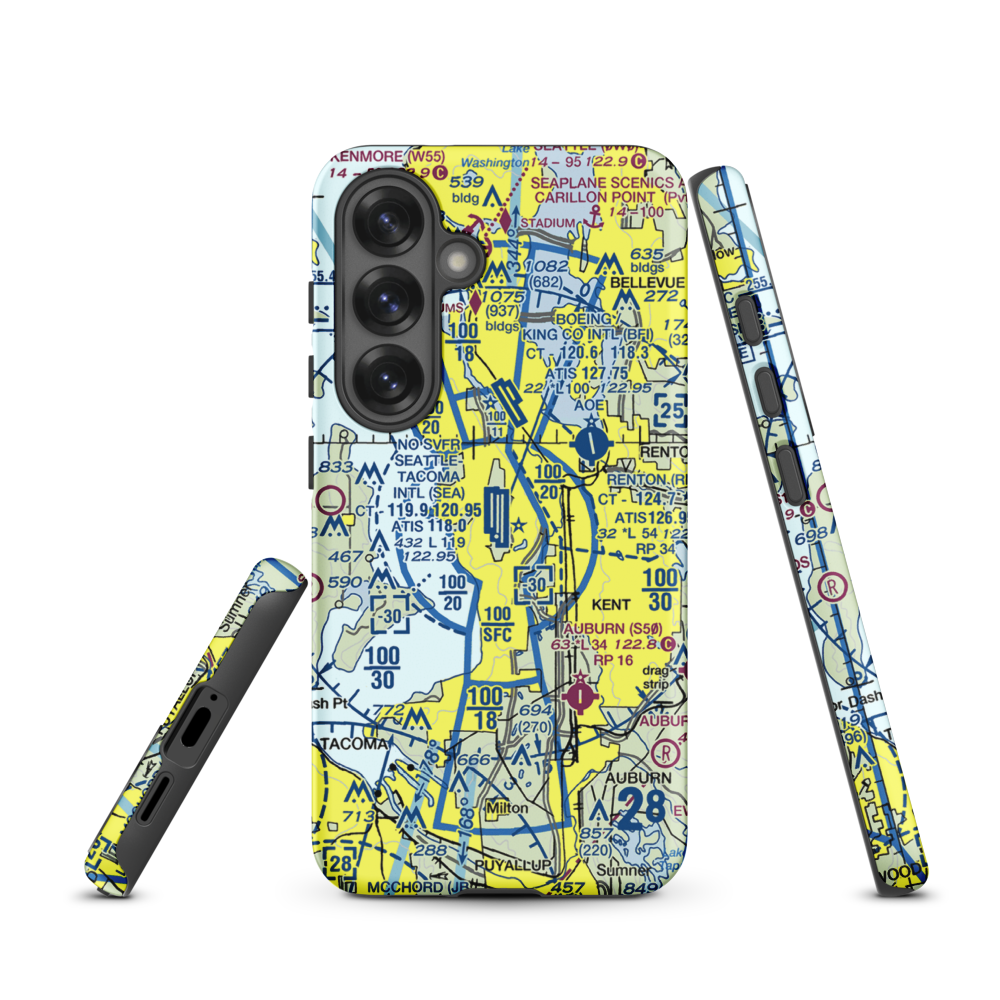 Seattle Tacoma International Airport (SEA) VFR Sectional Samsung Phone Case Samsung Galaxy S25 model shown