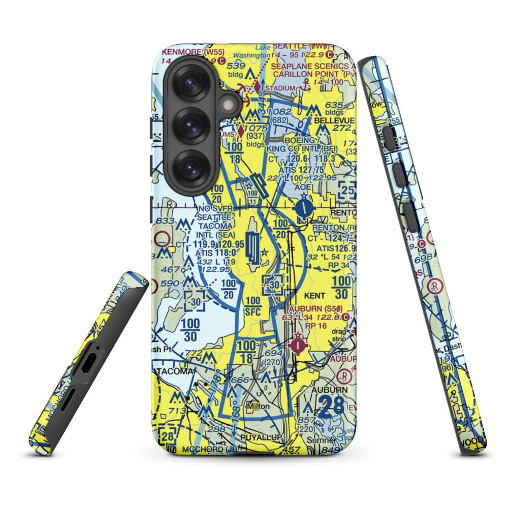 Seattle Tacoma International Airport (SEA) VFR Sectional Samsung Phone Case Samsung Galaxy S25 Plus model shown
