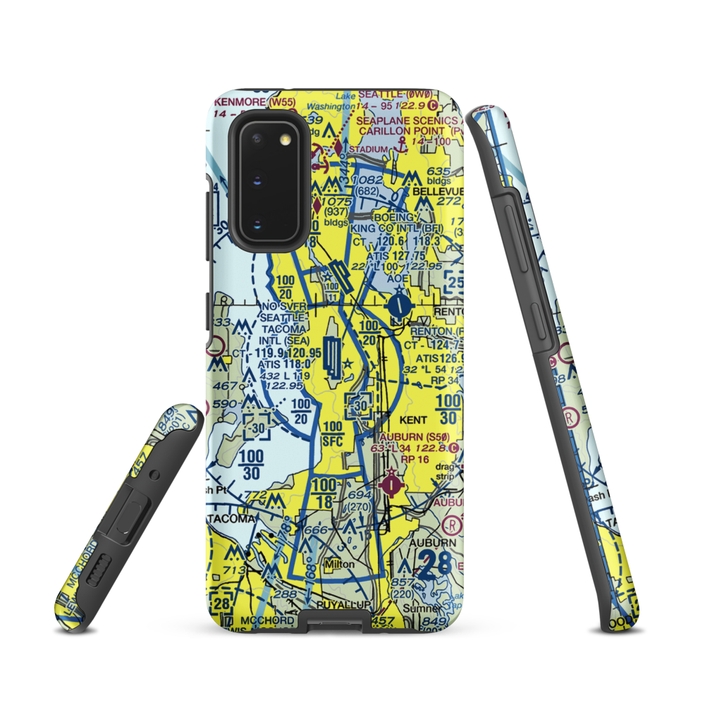 Seattle Tacoma International Airport (SEA) VFR Sectional Samsung Phone Case Samsung Galaxy S20 model shown