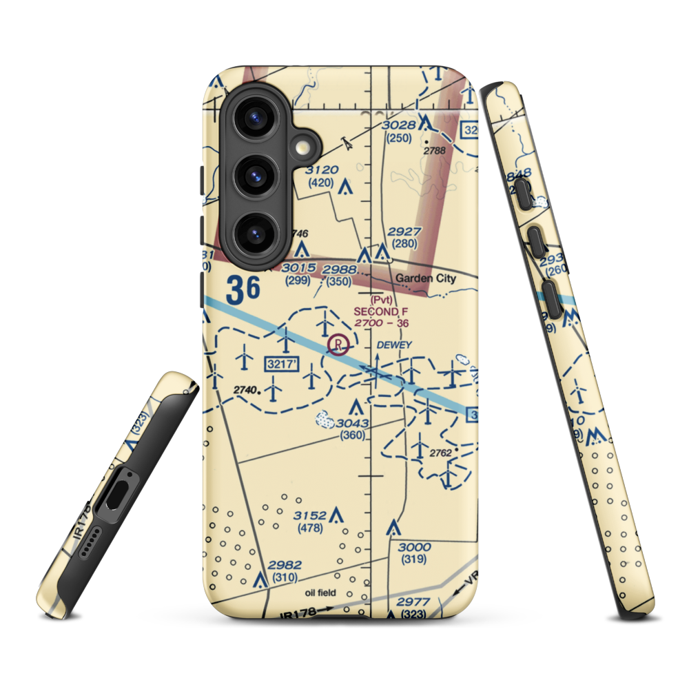 Second F Airport (73XS) VFR Sectional Samsung Phone Case Samsung Galaxy S24 Plus model shown