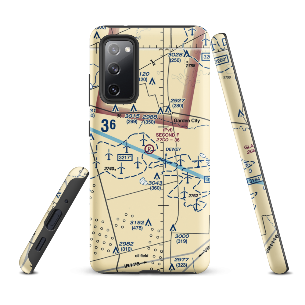 Second F Airport (73XS) VFR Sectional Samsung Phone Case Samsung Galaxy S20 FE model shown