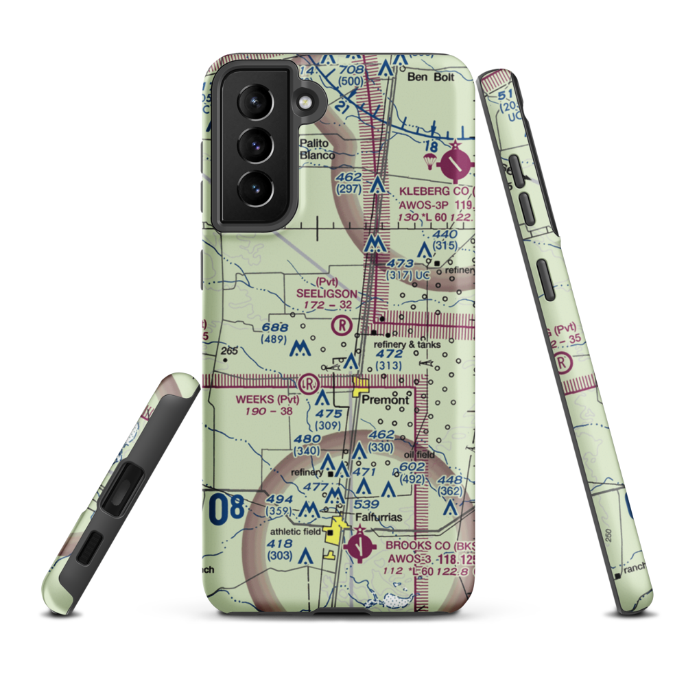 Seeligson Ranch Airport (XS51) VFR Sectional Samsung Phone Case Samsung Galaxy S21 Plus model shown