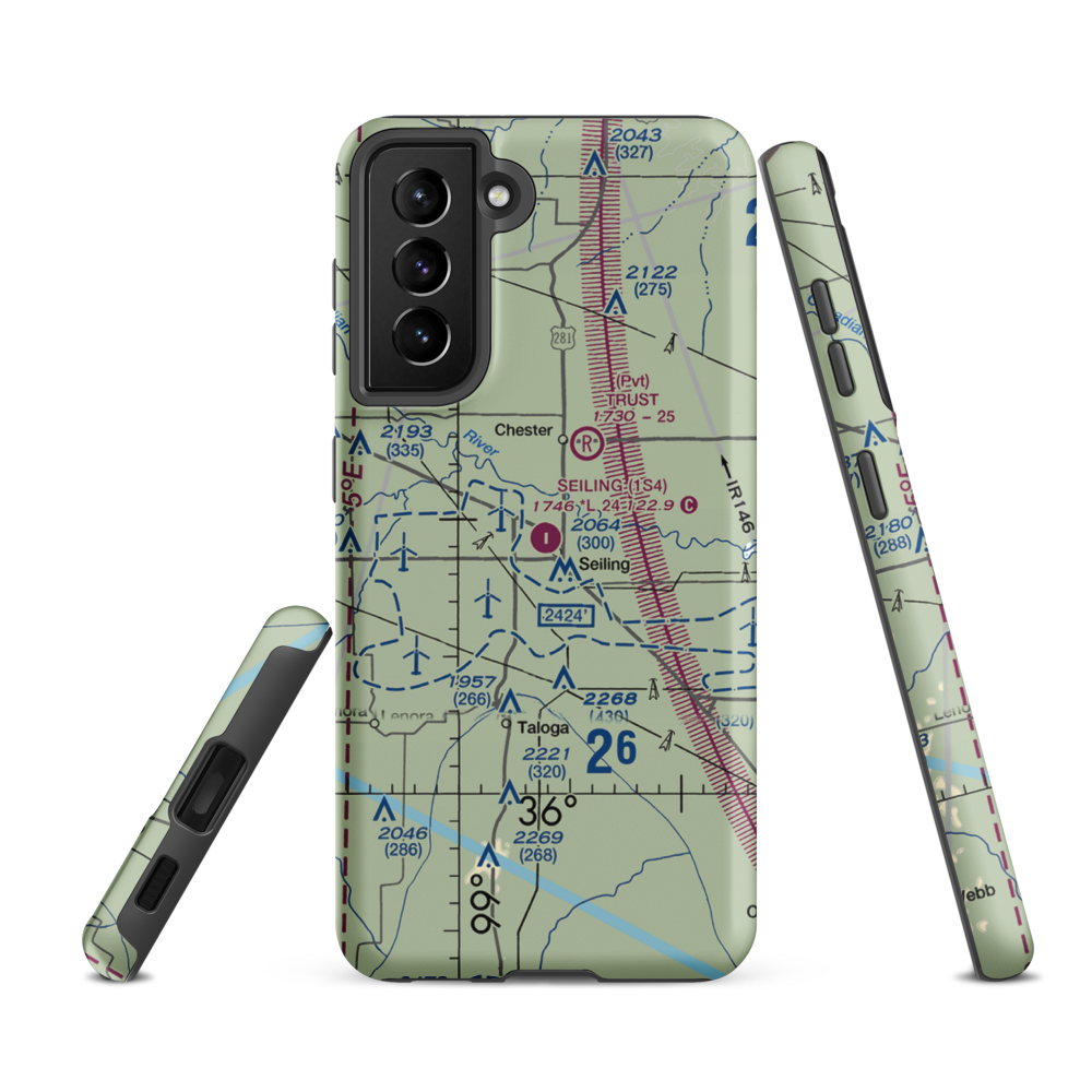 Seiling Airport (1S4) VFR Sectional Samsung Phone Case Samsung Galaxy S21 FE model shown