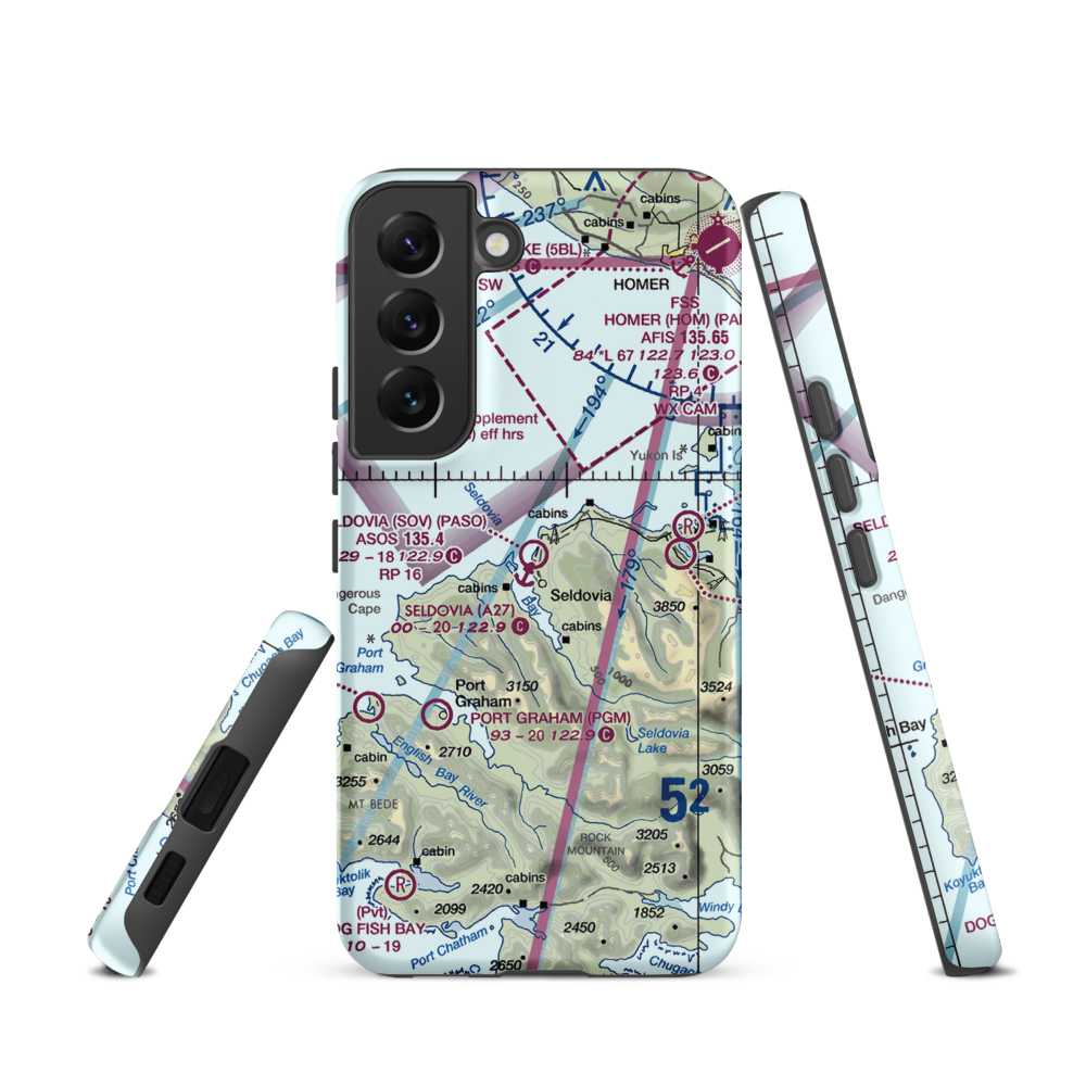 Seldovia Airport (SOV) VFR Sectional Samsung Phone Case Samsung Galaxy S22 model shown