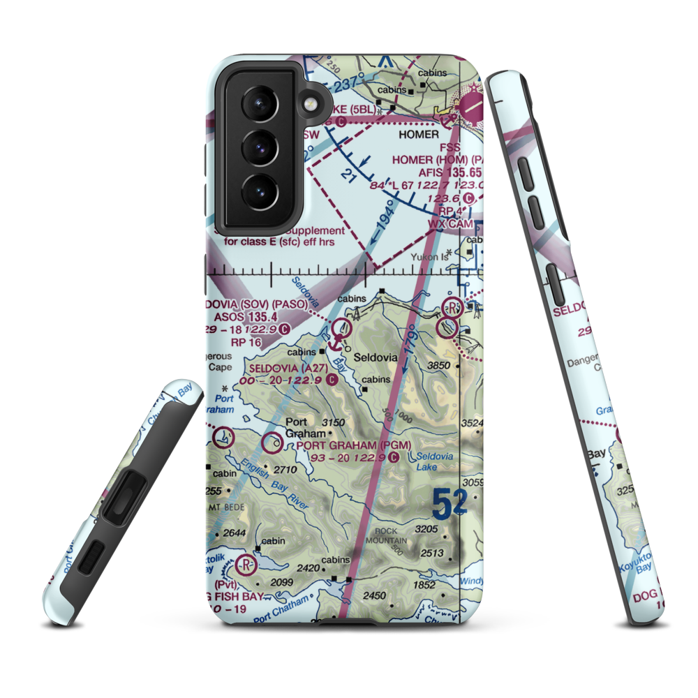 Seldovia Airport (SOV) VFR Sectional Samsung Phone Case Samsung Galaxy S21 Plus model shown
