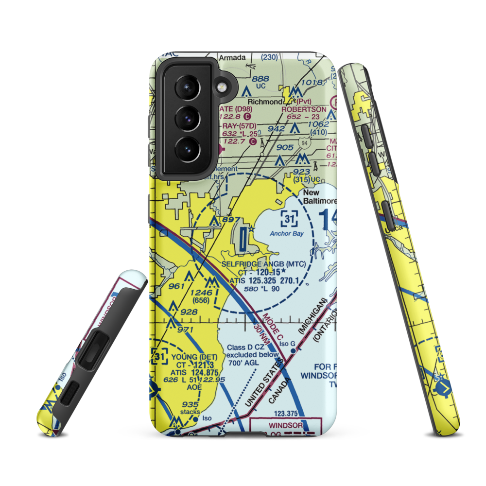 Selfridge Air National Guard Base Airport (MTC) VFR Sectional Samsung Phone Case Samsung Galaxy S21 FE model shown