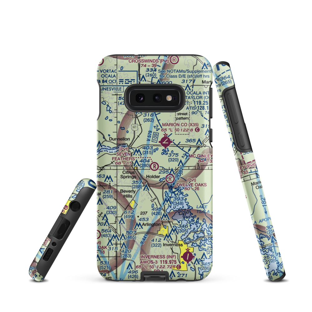 Seven Feathers Airport (10FD) VFR Sectional Samsung Phone Case Samsung Galaxy S10 Plus model shown
