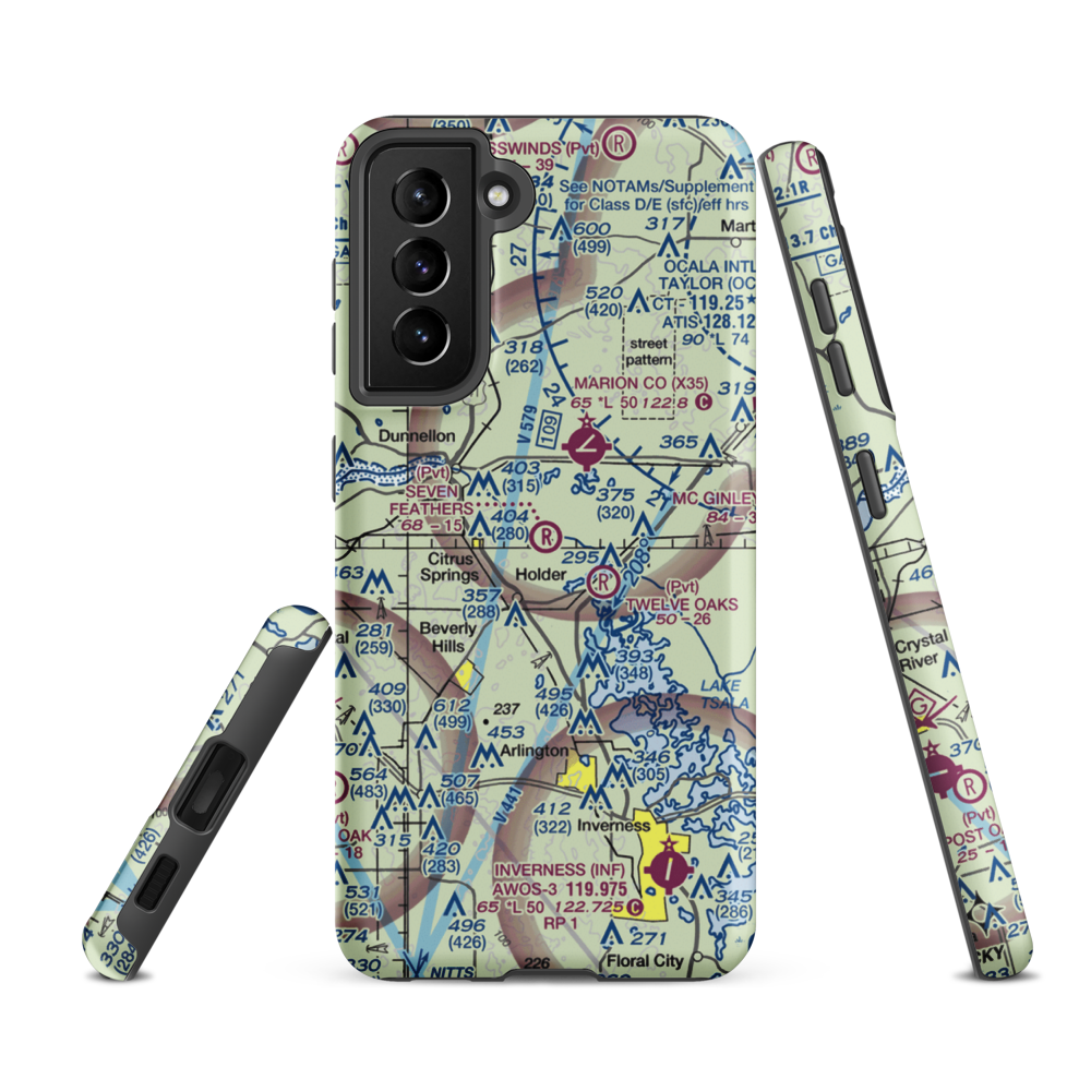 Seven Feathers Airport (10FD) VFR Sectional Samsung Phone Case Samsung Galaxy S21 FE model shown