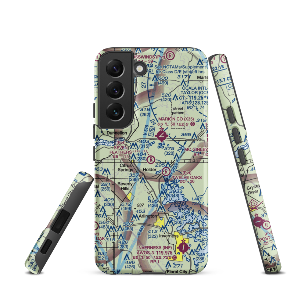 Seven Feathers Airport (10FD) VFR Sectional Samsung Phone Case Samsung Galaxy S22 model shown