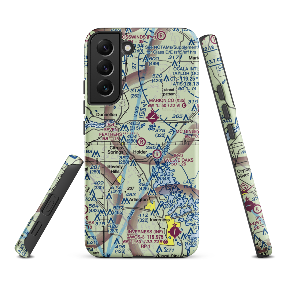 Seven Feathers Airport (10FD) VFR Sectional Samsung Phone Case Samsung Galaxy S22 Plus model shown