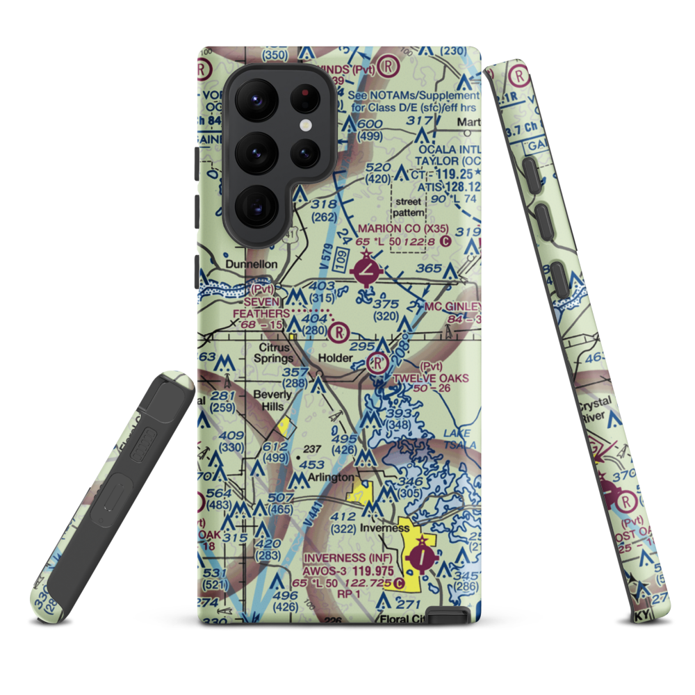 Seven Feathers Airport (10FD) VFR Sectional Samsung Phone Case Samsung Galaxy S22 Ultra model shown