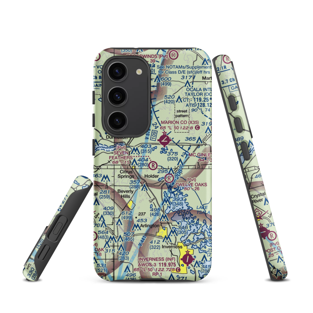 Seven Feathers Airport (10FD) VFR Sectional Samsung Phone Case Samsung Galaxy S23 model shown
