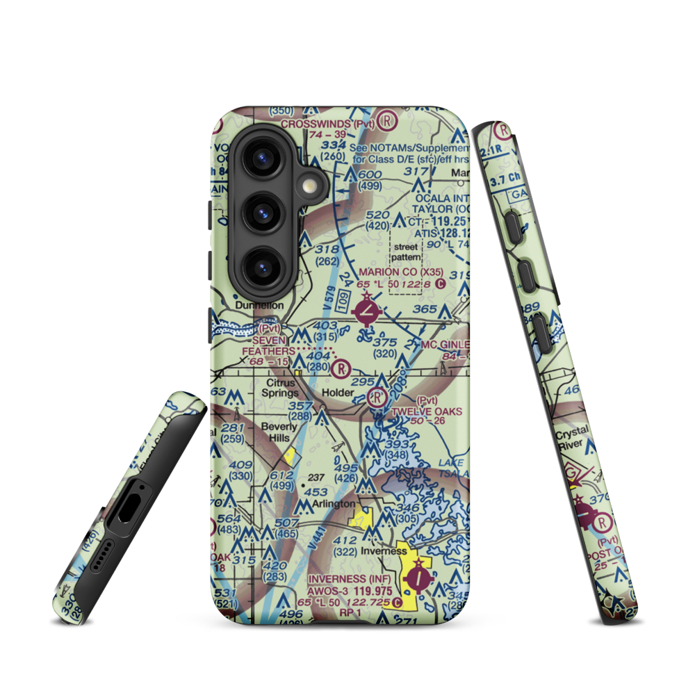 Seven Feathers Airport (10FD) VFR Sectional Samsung Phone Case Samsung Galaxy S24 model shown