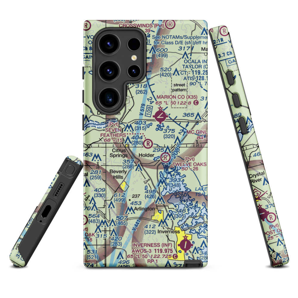 Seven Feathers Airport (10FD) VFR Sectional Samsung Phone Case Samsung Galaxy S24 Ultra model shown